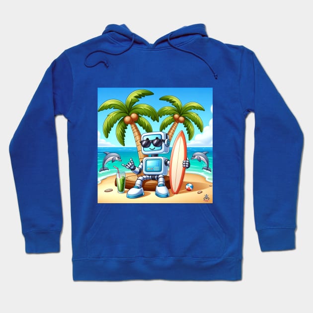 Surfer Robot Cartoon Hoodie by Robot Tees